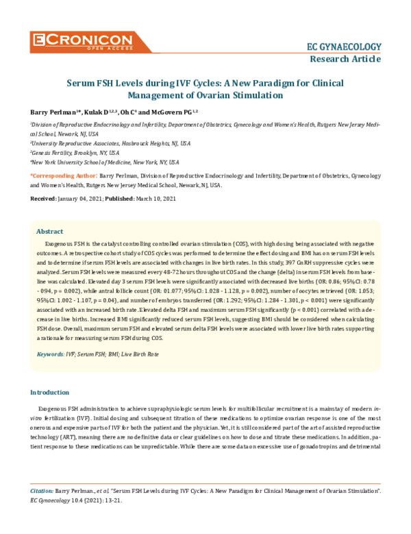(PDF) Serum FSH Levels during IVF Cycles: A New Paradigm for Clinical ...