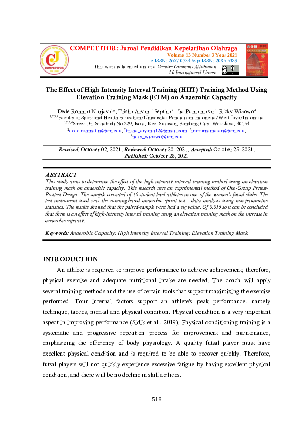 (PDF) The Effect of High Intensity Interval Training (HIIT) Training ...