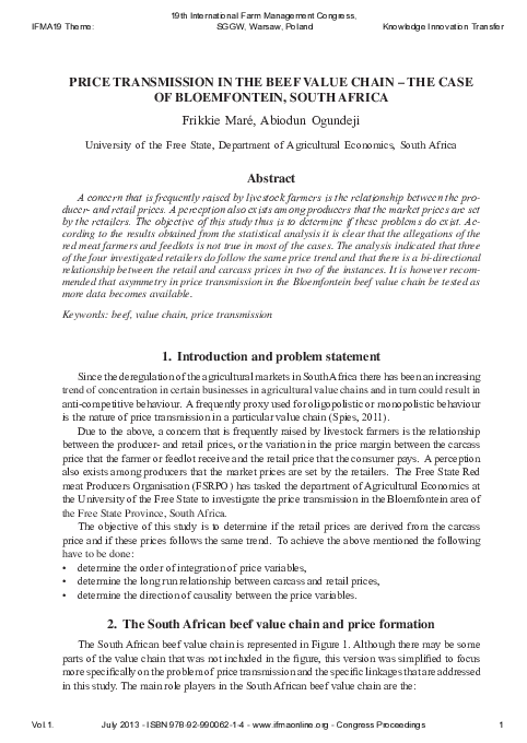 (PDF) Price Transmission in the Beef Value Chain – The Case of ...