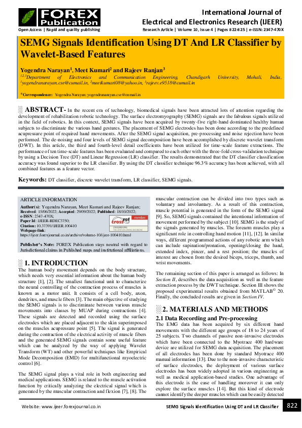 (PDF) SEMG Signals Identification Using DT And LR Classifier by Wavelet ...