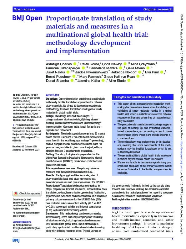 (PDF) Proportionate translation of study materials and measures in a ...