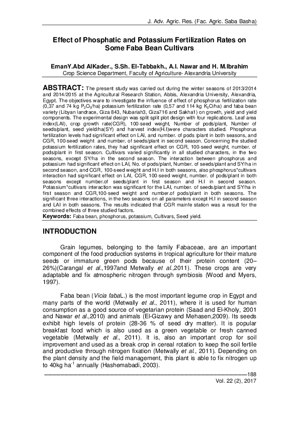 (PDF) Effect of Phosphatic and Potassium Fertilization Rates on Some ...