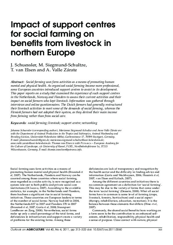 (PDF) Impact of support centres for social farming on benefits from ...