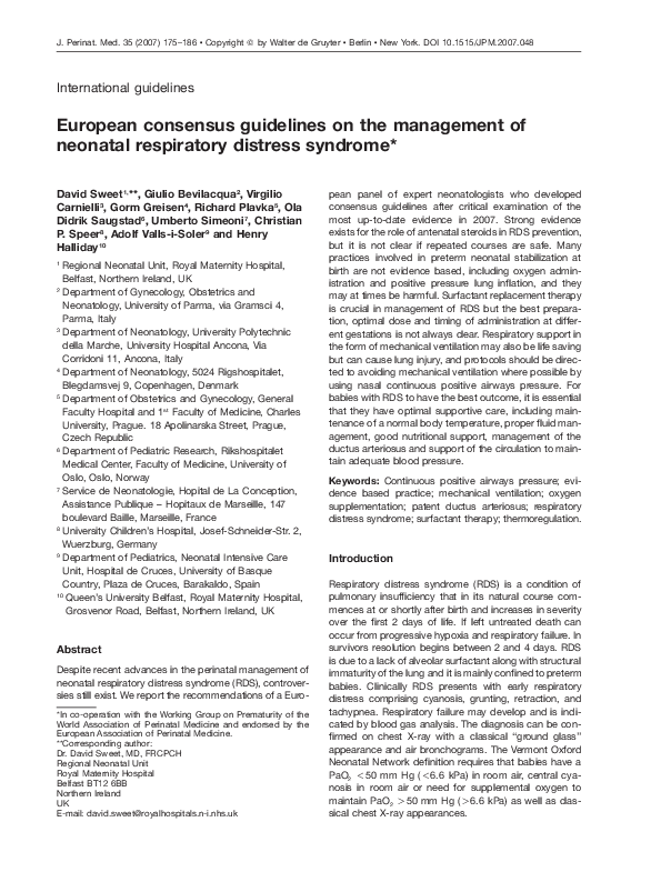 (PDF) European consensus guidelines on the management of neonatal ...
