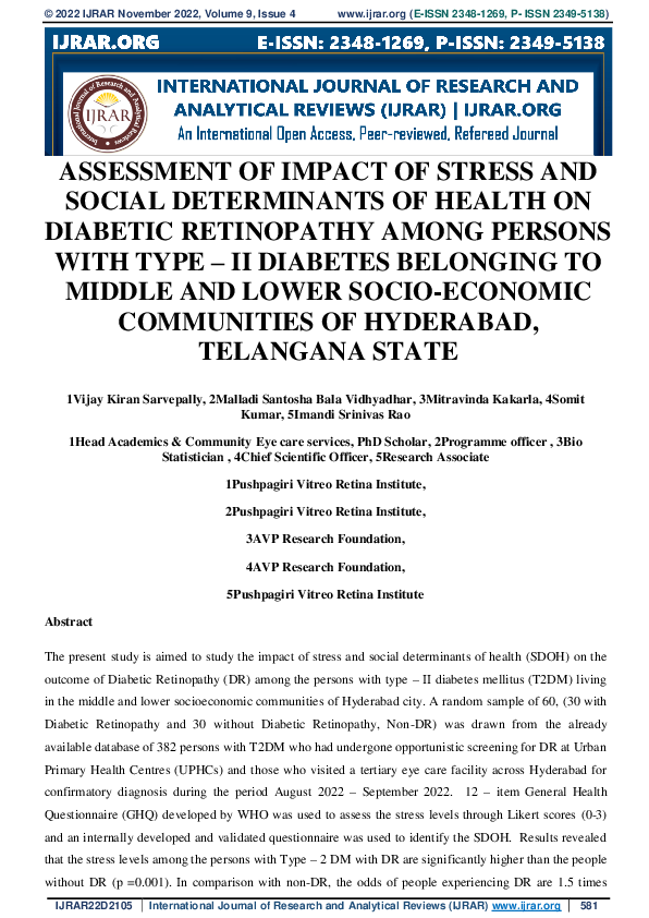 (PDF) ASSESSMENT OF IMPACT OF STRESS AND SOCIAL DETERMINANTS OF HEALTH ...