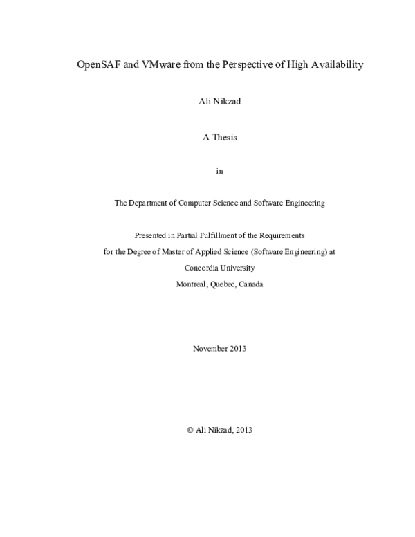 (PDF) OpenSAF and VMware from the perspective of high availability