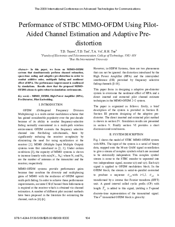 (PDF) Performance of STBC MIMO-OFDM using pilot-aided channel ...