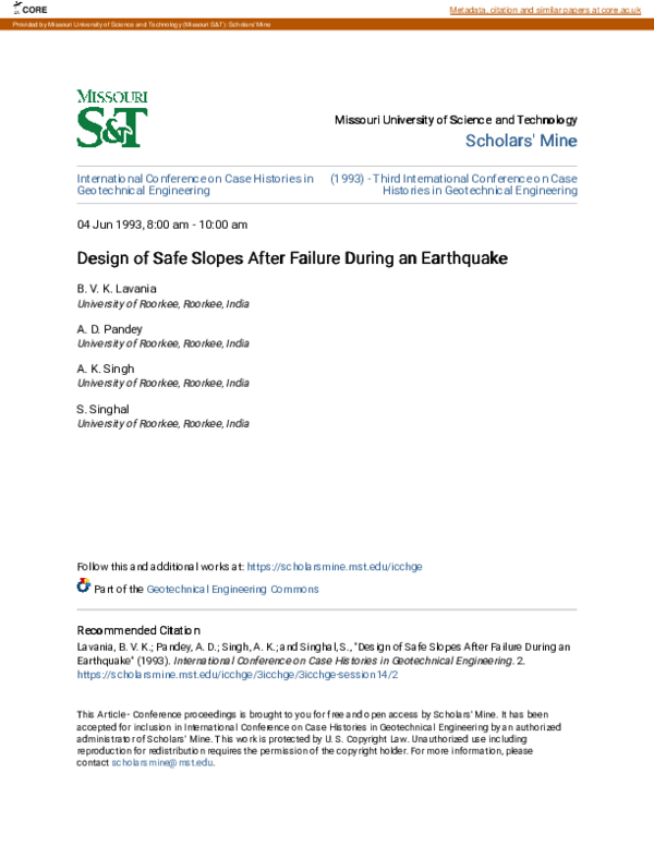 (PDF) Design of safe slopes after failure during an earthquake