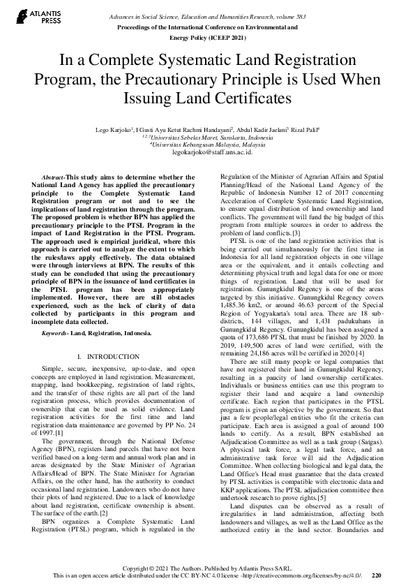 (PDF) In a Complete Systematic Land Registration Program, the ...