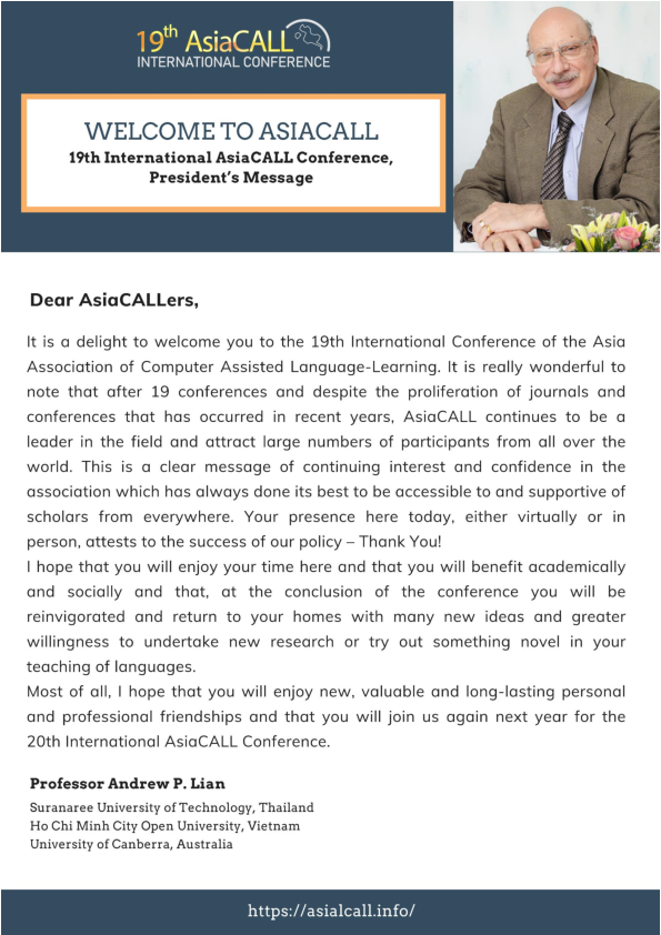 (PDF) 19th International AsiaCALL Conference, President’s Message