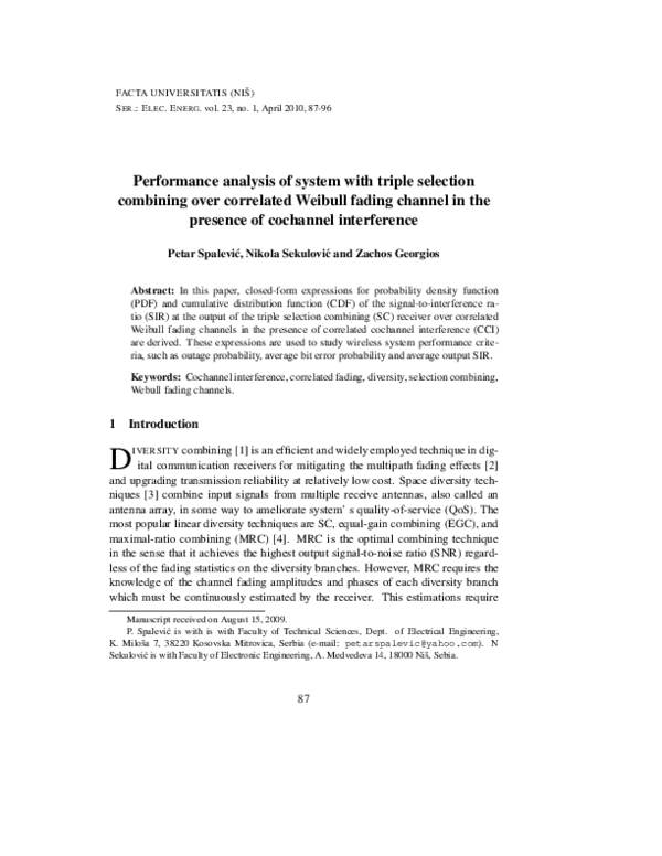 (PDF) Performance analysis of system with L-branch selection combining ...