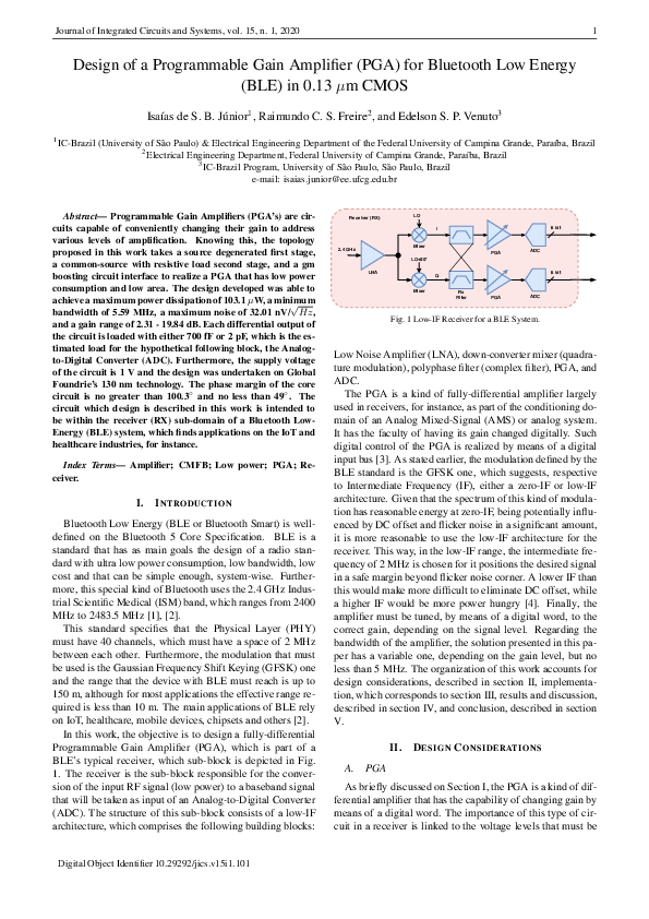 (PDF) Design of a Programmable Gain Amplifier (PGA) for Bluetooth Low ...