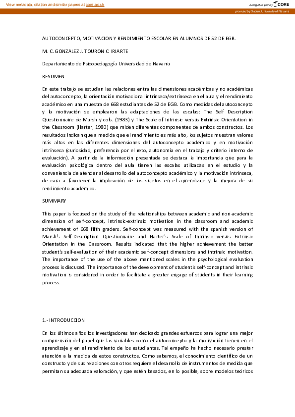 (PDF) Autoconcepto, Motivacion y Rendimiento Escolar en Alumnos De 52 ...