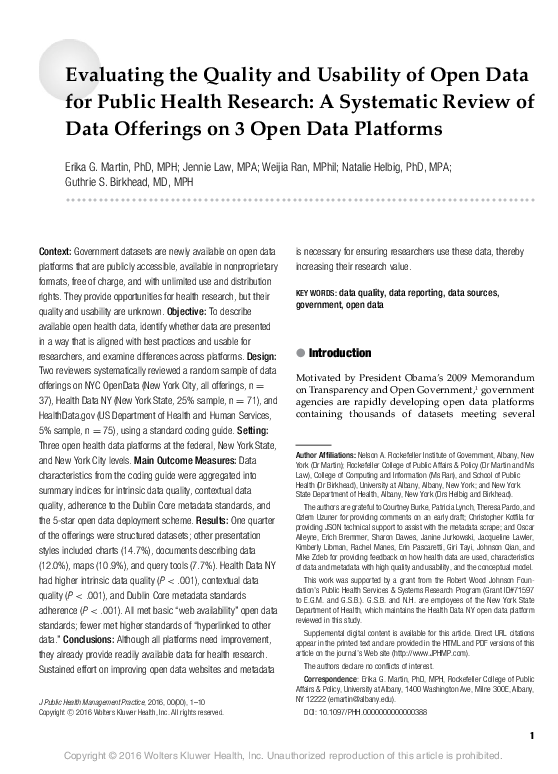 (PDF) Evaluating the Quality and Usability of Open Data for Public ...