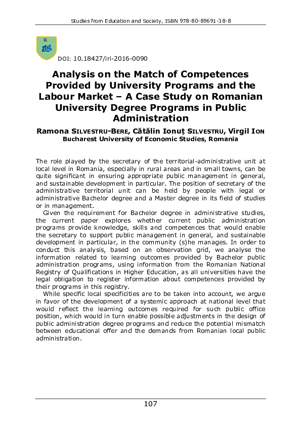 (PDF) Analysis on the Match of Competences Provided by University ...