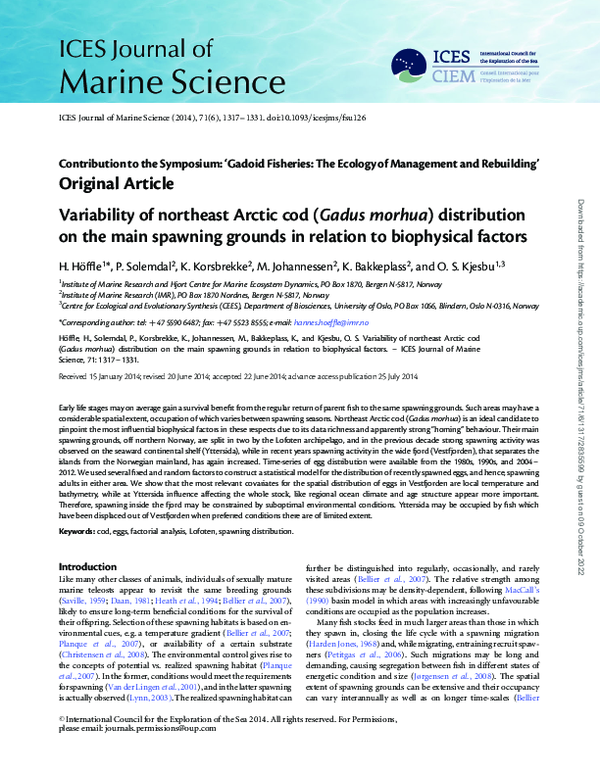 (PDF) Variability of northeast Arctic cod (Gadus morhua) distribution ...