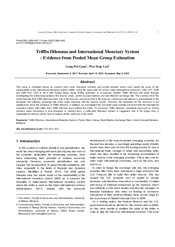 (PDF) Triffin Dilemma and International Monetary System : Evidence from ...