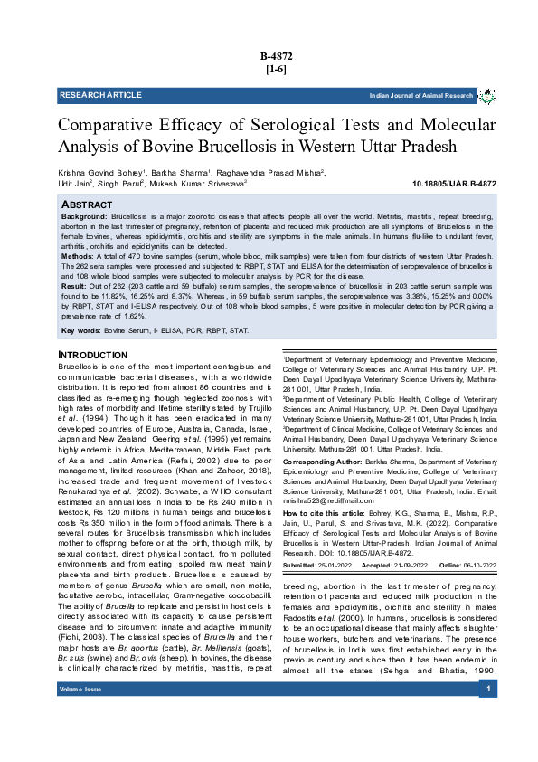 (PDF) Comparative Efficacy of Serological Tests and Molecular Analysis ...