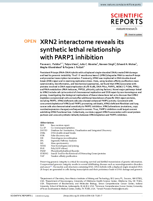 (PDF) XRN2 interactome reveals its synthetic lethal relationship with ...