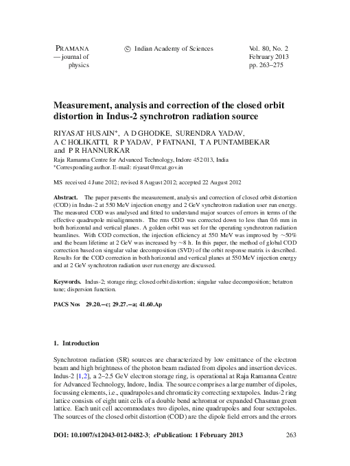 (PDF) Measurement, analysis and correction of the closed orbit ...