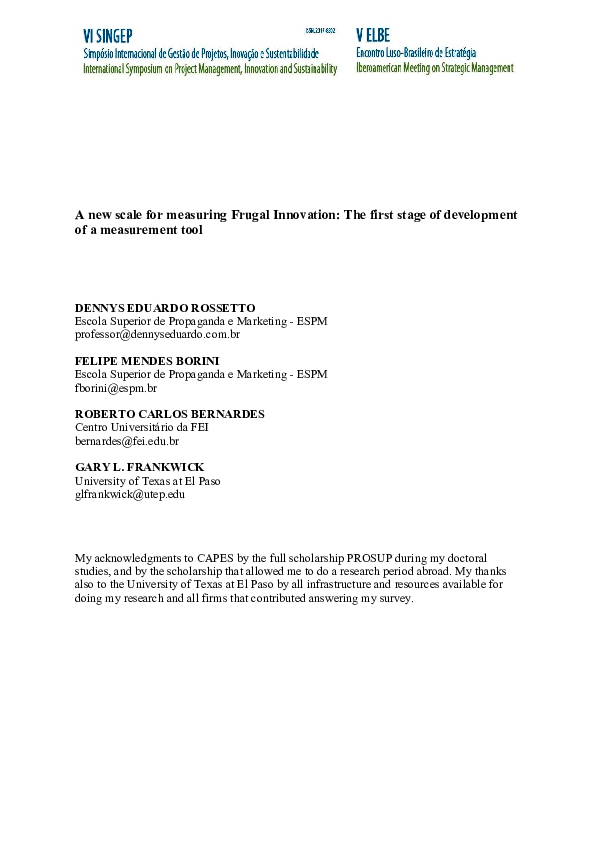 (PDF) A new scale for measuring Frugal Innovation: The first stage of ...