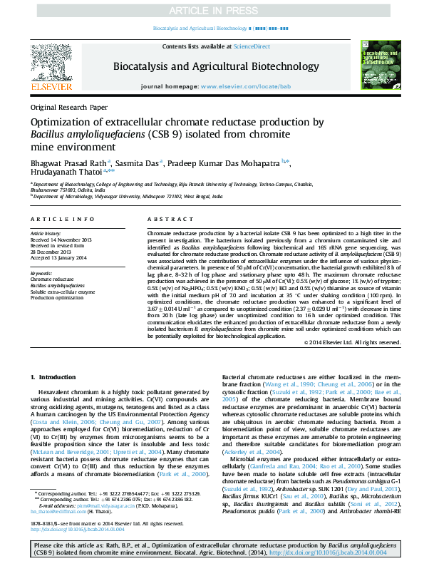 (PDF) Optimization of extracellular chromate reductase production by ...