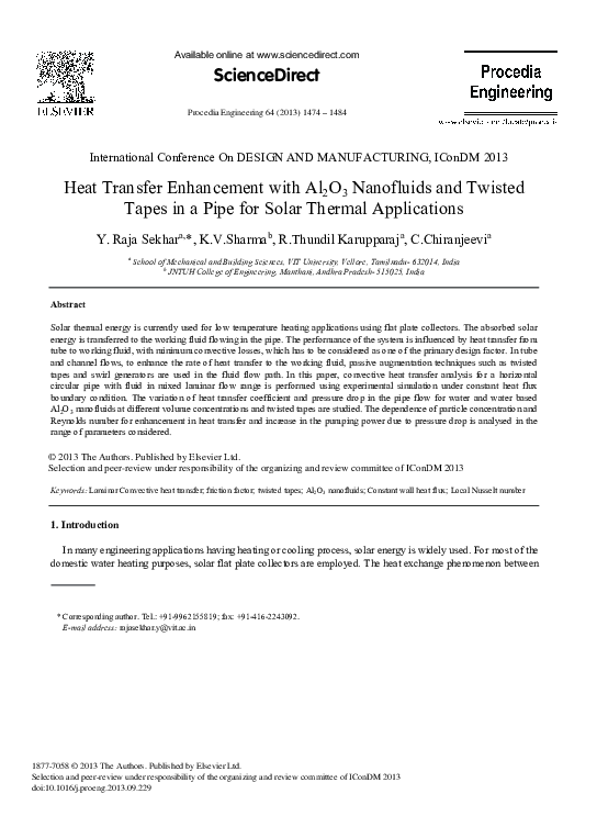 (PDF) Heat Transfer Enhancement with Al2O3 Nanofluids and Twisted Tapes ...