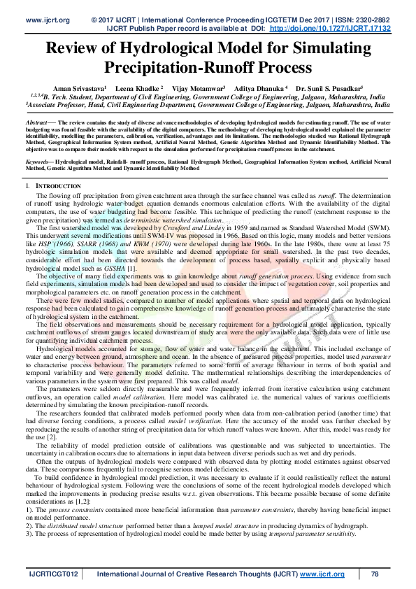 (PDF) Review of Hydrological Model for Simulating Precipitation-Runoff ...