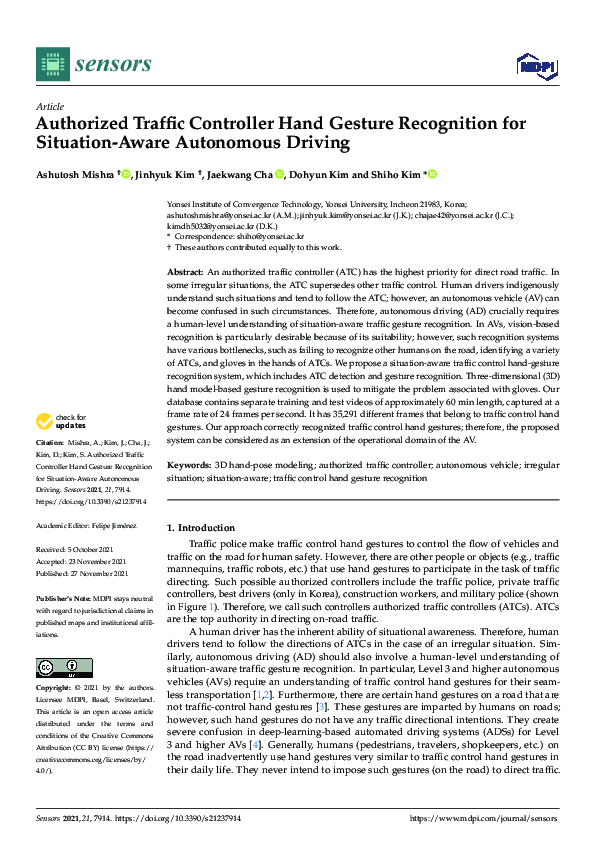 (PDF) Authorized Traffic Controller Hand Gesture Recognition for ...