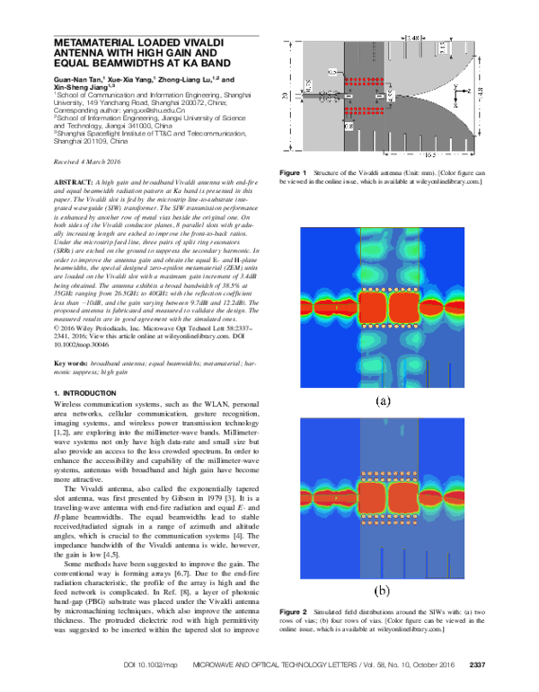 (PDF) Metamaterial loaded vivaldi antenna with high gain and equal ...