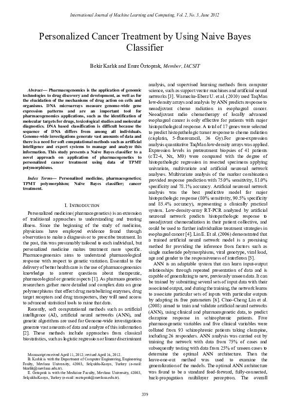 (PDF) Personalized Cancer Treatment by Using Naive Bayes Classifier