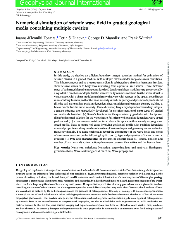 (PDF) Numerical simulation of seismic wave field in graded geological ...