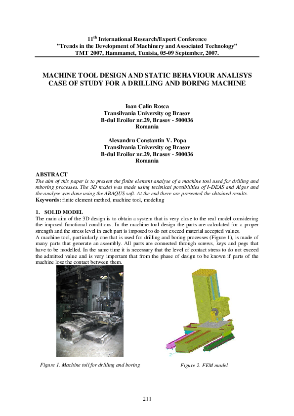 (PDF) Machine Tool Design and Static Behaviour Analisys Case of Study for a Drilling and Boring