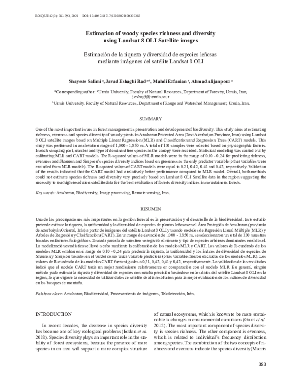 (PDF) Estimation of woody species richness and diversity using Landsat ...