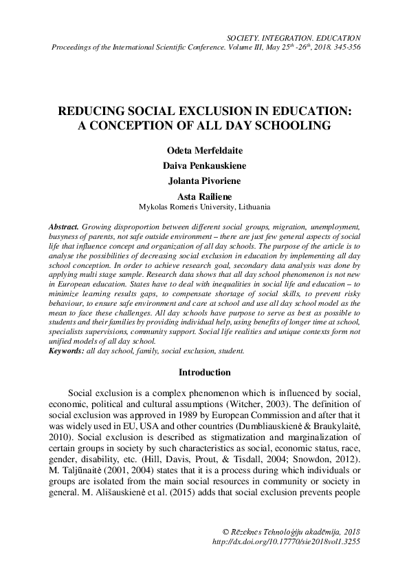 (PDF) Reducing Social Exclusion in Education: A Conception of All Day ...