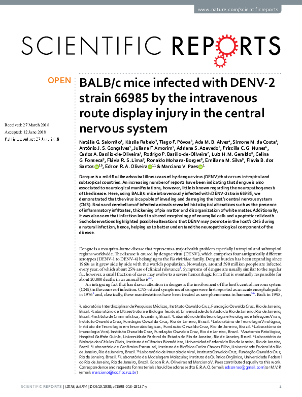 (PDF) BALB/c mice infected with DENV-2 strain 66985 by the intravenous ...