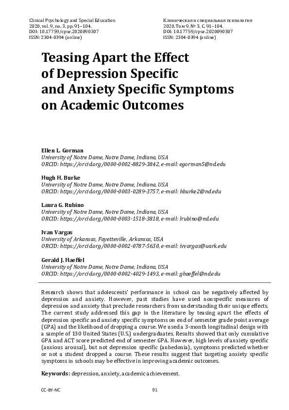 (PDF) Teasing Apart the Effect of Depression Specific and Anxiety ...
