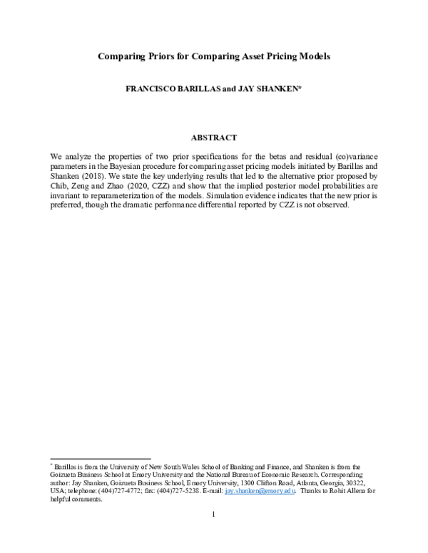 (PDF) Comparing Priors for Comparing Asset Pricing Models