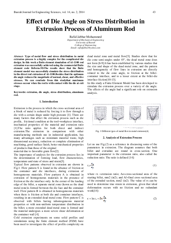 (PDF) Effect of Die Angle on Stress Distribution in Extrusion Process ...
