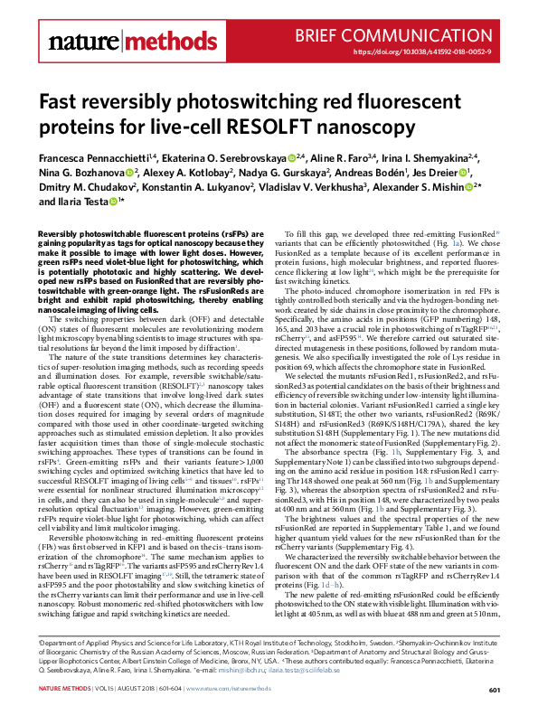 (PDF) Fast reversibly photoswitching red fluorescent proteins for live ...