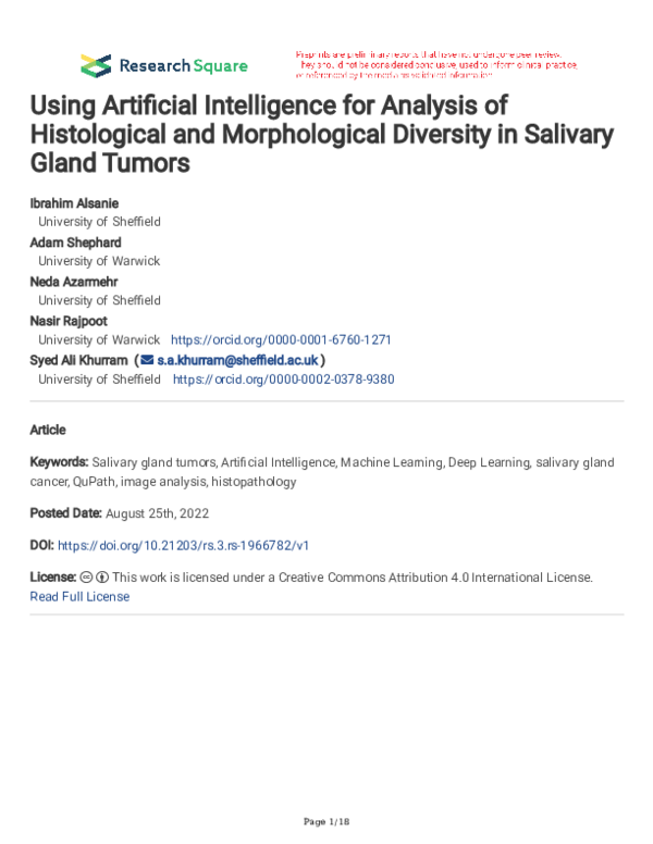 (PDF) Using Artificial Intelligence for Analysis of Histological and ...