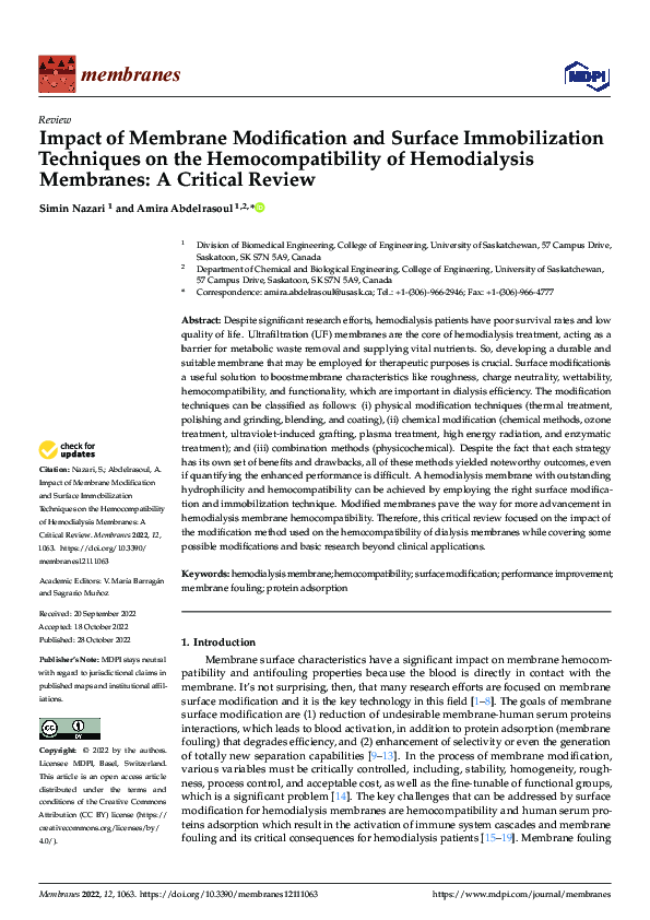 (PDF) Impact of Membrane Modification and Surface Immobilization ...