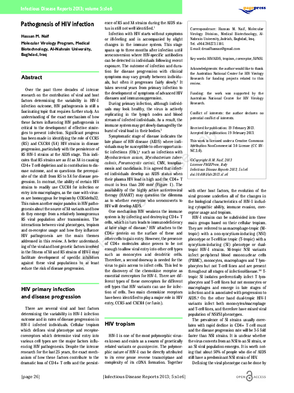 (PDF) Pathogenesis of HIV infection