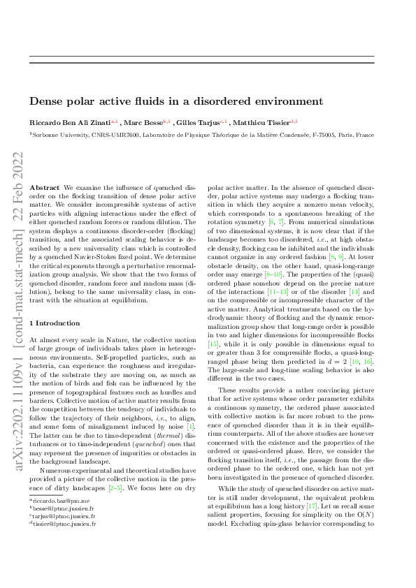 (PDF) Dense polar active fluids in a disordered environment