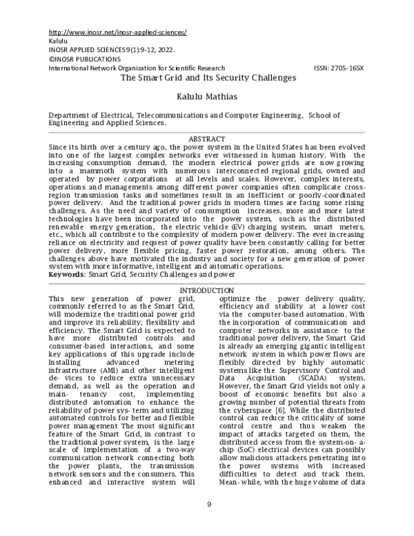 (PDF) The Smart Grid and Its Security Challenges