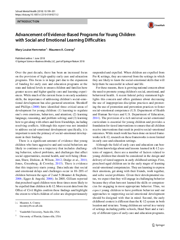 (PDF) Advancement of Evidence-Based Programs for Young Children with ...
