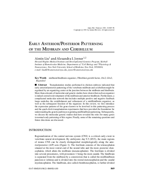 (PDF) Early Anterior/Posterior Patterning of the Midbrain and Cerebellum