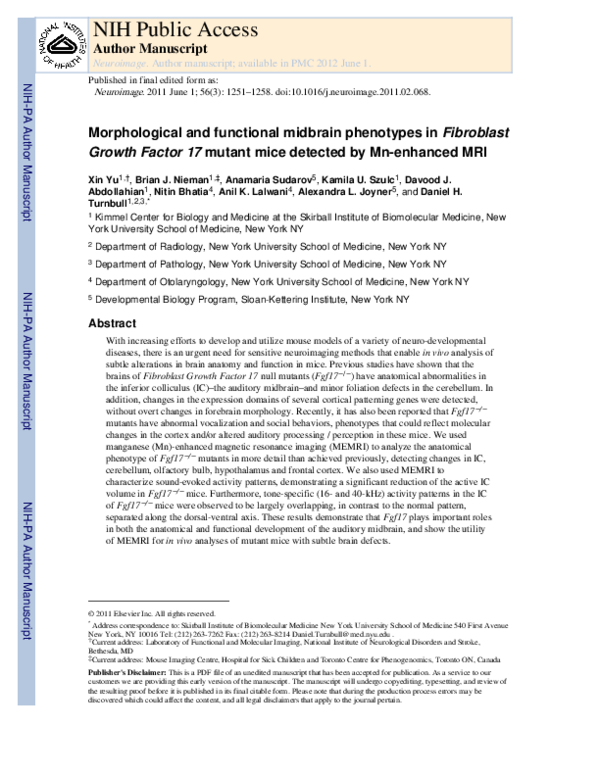(PDF) Morphological and functional midbrain phenotypes in Fibroblast ...