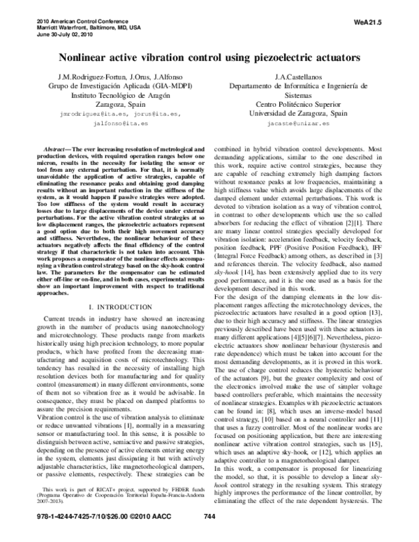 (PDF) Nonlinear active vibration control using piezoelectric actuators