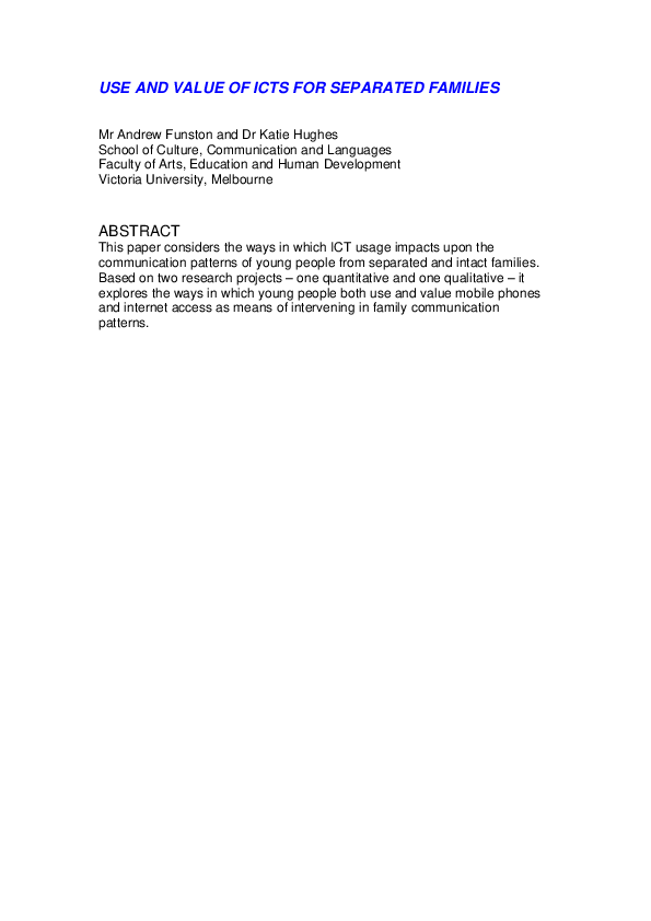(PDF) Use and value of ICTs for separated families